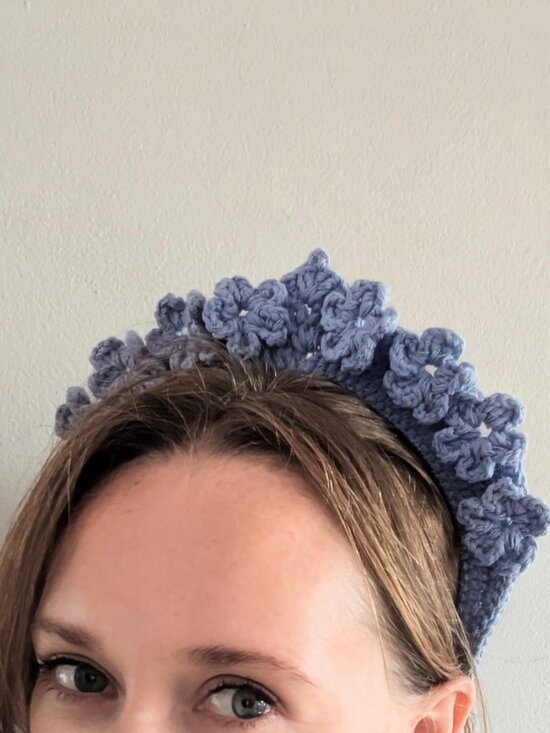 Hand Crochet 3D Floral Crown Headband Periwinkle Coastal Grandmother Artisan main image 5